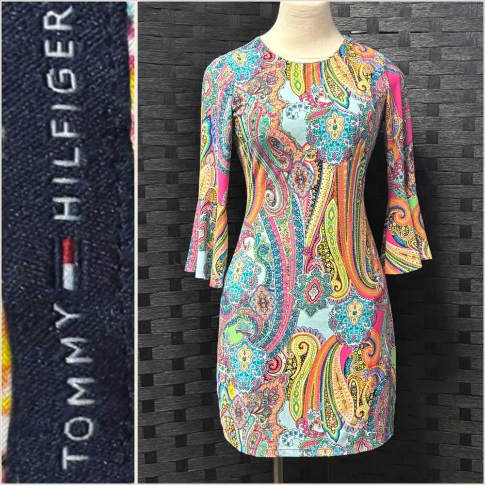 Tommy Hilfiger 2P Paisley‎ Print Bell Sleeve Dress Multi Color